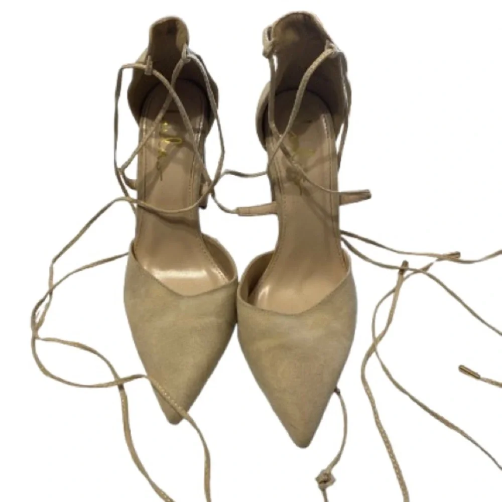 Lulu's Beige Lace-Up Heels